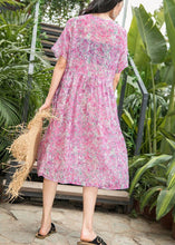 Load image into Gallery viewer, Fashion Women o neck patchwork linen pink print Dresses summer