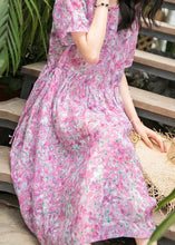 Load image into Gallery viewer, Fashion Women o neck patchwork linen pink print Dresses summer
