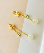Fashion Yellow Overgild Jade Agate Auspicious Clouds Drop Earrings