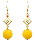 Fashion Yellow Sterling Silver Overgild Beeswax Agate Drop Earrings