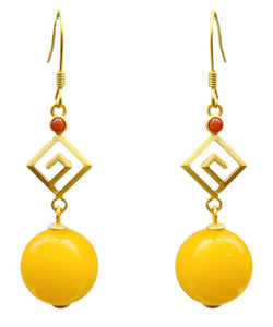 Fashion Yellow Sterling Silver Overgild Beeswax Agate Drop Earrings