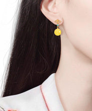 Load image into Gallery viewer, Fashion Yellow Sterling Silver Overgild Turquoise Beeswax Drop Earrings