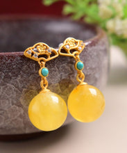 Load image into Gallery viewer, Fashion Yellow Sterling Silver Overgild Turquoise Beeswax Drop Earrings