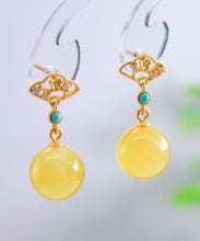 Load image into Gallery viewer, Fashion Yellow Sterling Silver Overgild Turquoise Beeswax Drop Earrings