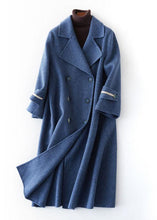 Load image into Gallery viewer, Fashion oversized long winter coat double breast outwear denim blue Notched Wool jackets