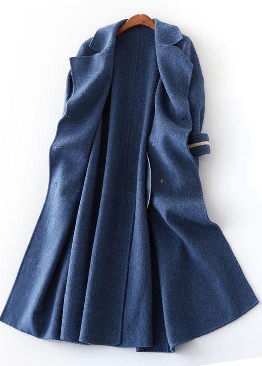 Fashion oversized long winter coat double breast outwear denim blue Notched Wool jackets