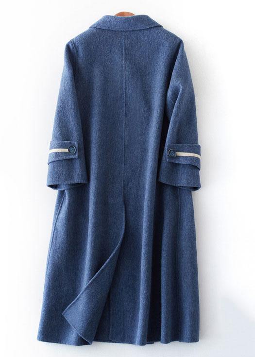 Fashion oversized long winter coat double breast outwear denim blue Notched Wool jackets