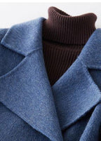 Fashion oversized long winter coat double breast outwear denim blue Notched Wool jackets