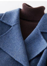 Load image into Gallery viewer, Fashion oversized long winter coat double breast outwear denim blue Notched Wool jackets