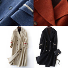 Load image into Gallery viewer, Fashion oversized long winter coat double breast outwear denim blue Notched Wool jackets