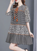 Fine Black Oversized Patchwork Print Chiffon Vacation Dresses Summer