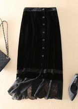 Load image into Gallery viewer, Fine Black Patchwork Button Silk Velour Skirts Spring