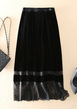 Load image into Gallery viewer, Fine Black Patchwork Button Silk Velour Skirts Spring