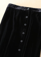 Load image into Gallery viewer, Fine Black Patchwork Button Silk Velour Skirts Spring
