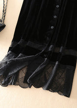 Load image into Gallery viewer, Fine Black Patchwork Button Silk Velour Skirts Spring
