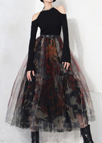 Fine Black Print Lace A Line Skirts Summer