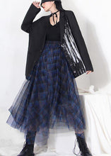 Load image into Gallery viewer, Fine Blue Plaid Button Asymmetrical Summer Skirt
