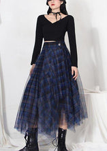 Load image into Gallery viewer, Fine Blue Plaid Button Asymmetrical Summer Skirt