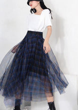 Load image into Gallery viewer, Fine Blue Plaid Button Asymmetrical Summer Skirt
