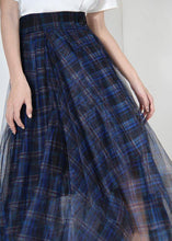 Load image into Gallery viewer, Fine Blue Plaid Button Asymmetrical Summer Skirt