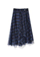 Load image into Gallery viewer, Fine Blue Plaid Button Asymmetrical Summer Skirt