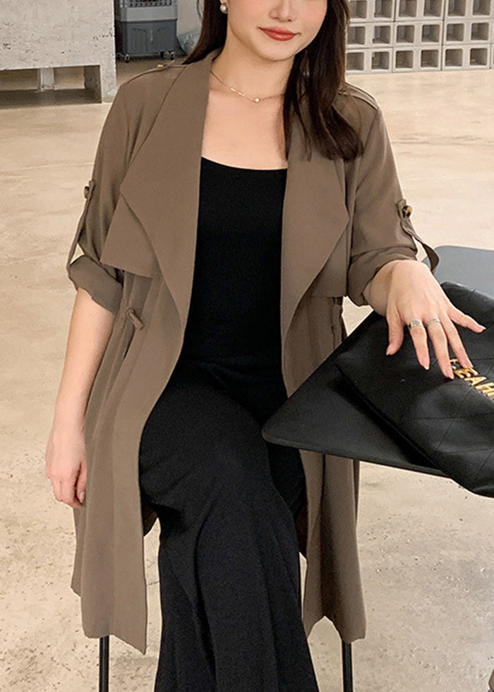 Fine Coffee Cinched Oversized Spandex Coat Fall