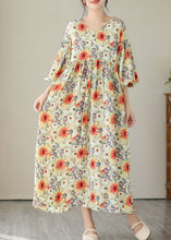 Load image into Gallery viewer, Fine Floral V Neck Wrinkled Patchwork Cotton Long Dresses Summer