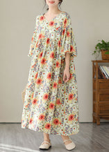 Load image into Gallery viewer, Fine Floral V Neck Wrinkled Patchwork Cotton Long Dresses Summer