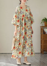 Load image into Gallery viewer, Fine Floral V Neck Wrinkled Patchwork Cotton Long Dresses Summer