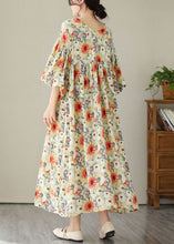 Load image into Gallery viewer, Fine Floral V Neck Wrinkled Patchwork Cotton Long Dresses Summer