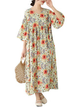 Load image into Gallery viewer, Fine Floral V Neck Wrinkled Patchwork Cotton Long Dresses Summer