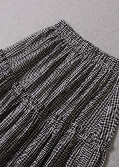 Fine Light Gray Plaid Patchwork Wrinkled Lace Fall Skirts