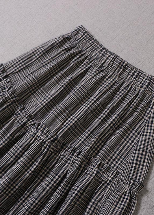 Fine Light Gray Plaid Patchwork Wrinkled Lace Fall Skirts