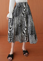 Fine Print Summer Elastic Waist A Line Skirt