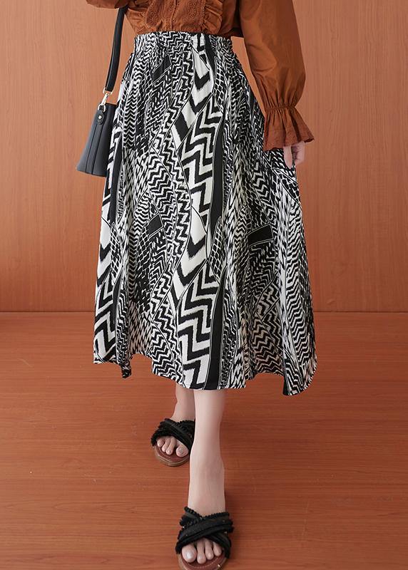 Fine Print Summer Elastic Waist A Line Skirt
