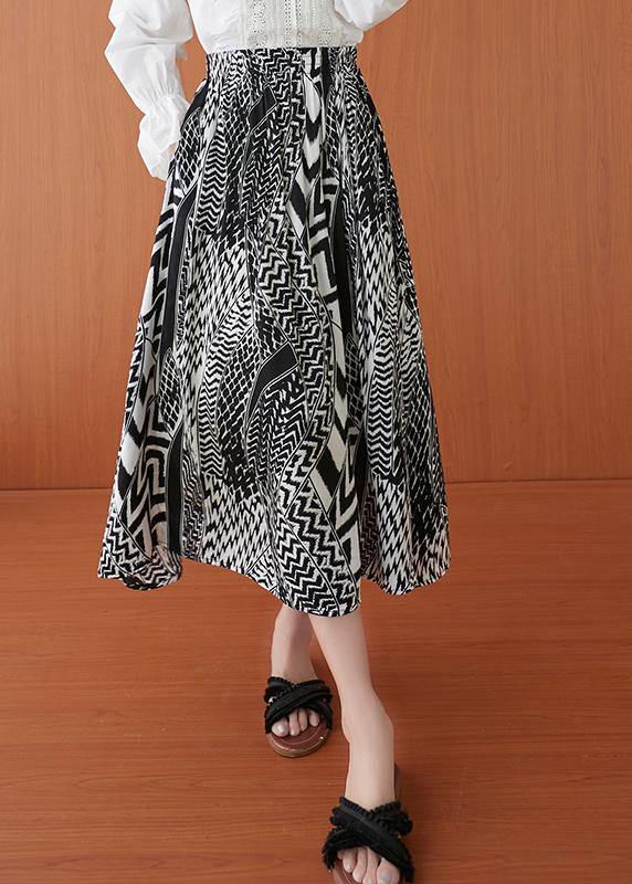 Fine Print Summer Elastic Waist A Line Skirt