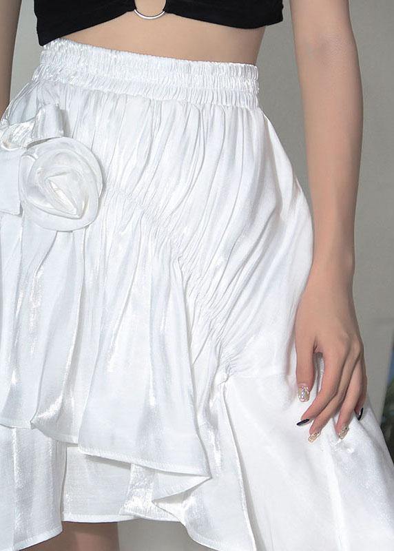 Fine White Floral Cinched Asymmetrical design A Line Skirt