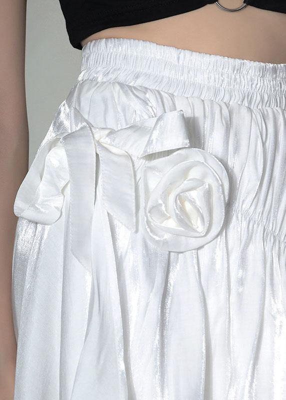 Fine White Floral Cinched Asymmetrical design A Line Skirt