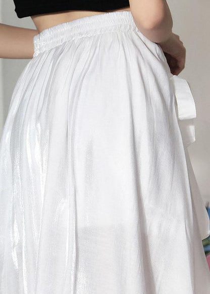 Fine White Floral Cinched Asymmetrical design A Line Skirt