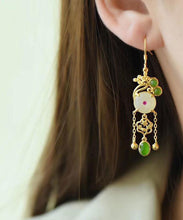Load image into Gallery viewer, Fine White Sterling Silver Overgild Jade Tassel Drop Earrings