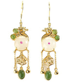 Fine White Sterling Silver Overgild Jade Tassel Drop Earrings