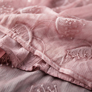 Fine pink embroidery silk cotton blended caftans casual O neck caftans New half sleeve baggy dresses