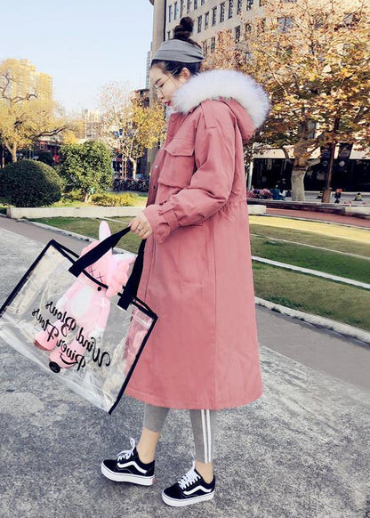 Fine pink warm winter coat plus size parka hooded flare sleeve women overcoat