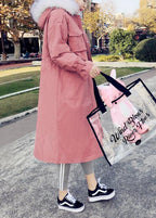 Fine pink warm winter coat plus size parka hooded flare sleeve women overcoat