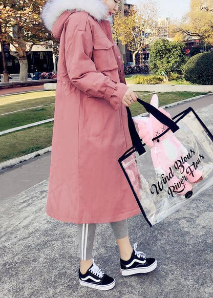 Fine pink warm winter coat plus size parka hooded flare sleeve women overcoat