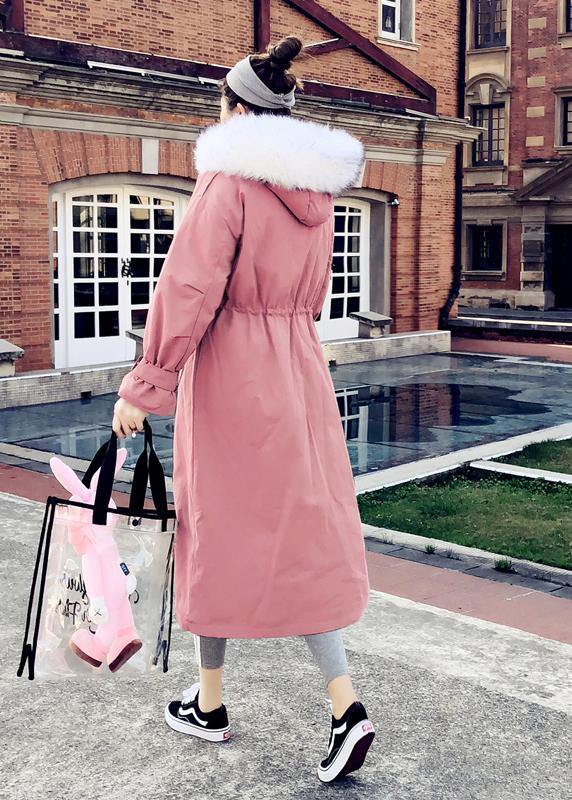 Fine pink warm winter coat plus size parka hooded flare sleeve women overcoat