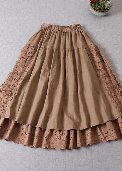 Fitted Beige Hollow Out Wrinkled Fall Patchwork Skirts