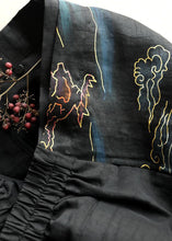 Load image into Gallery viewer, Fitted Black Asymmetrical Design Print Silk Wide Leg Crop Pants Summer