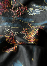 Load image into Gallery viewer, Fitted Black Asymmetrical Design Print Silk Wide Leg Crop Pants Summer