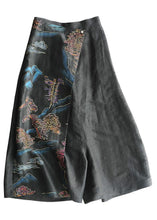 Load image into Gallery viewer, Fitted Black Asymmetrical Design Print Silk Wide Leg Crop Pants Summer